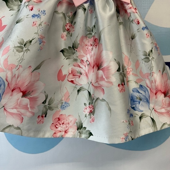 Rare Editions Girls flowery short sleeve dress with front bow and back bow - Picture 5 of 9